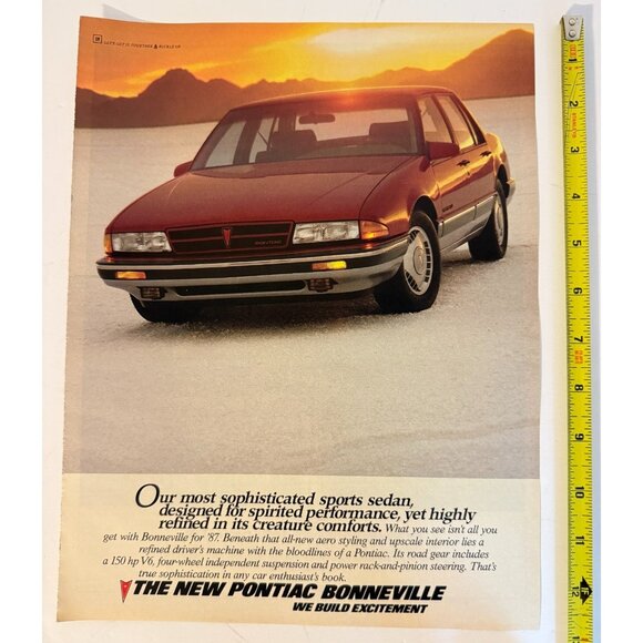 Vintage 1986 Pontiac Bonneville in Sunset Automobile Car Advertisement Print Ad - Picture 2 of 2